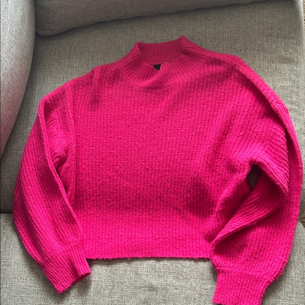 Lulu's Vibrant Pink Cowl Neck Sweater